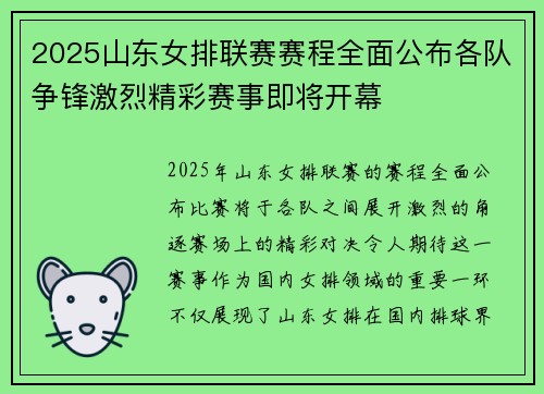 2025山东女排联赛赛程全面公布各队争锋激烈精彩赛事即将开幕