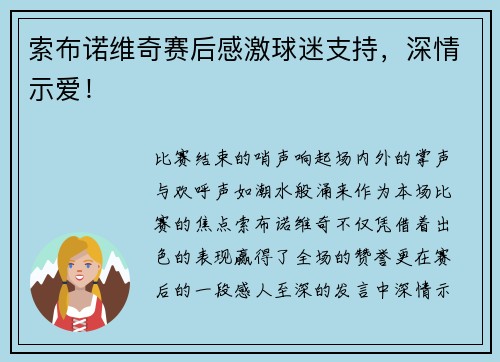 索布诺维奇赛后感激球迷支持，深情示爱！